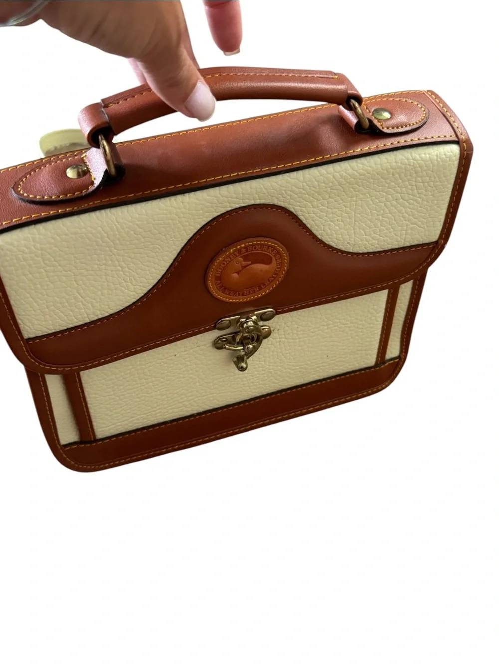 Cream and Brown Leather Top-Handle Satchel